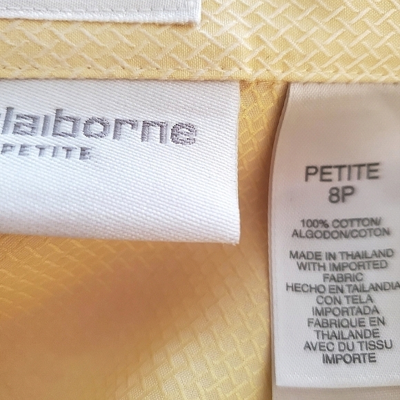 LIZ Claiborne Spring Yellow No Iron 100%  Cotton Shirt Petite 8 - Picture 12 of 13